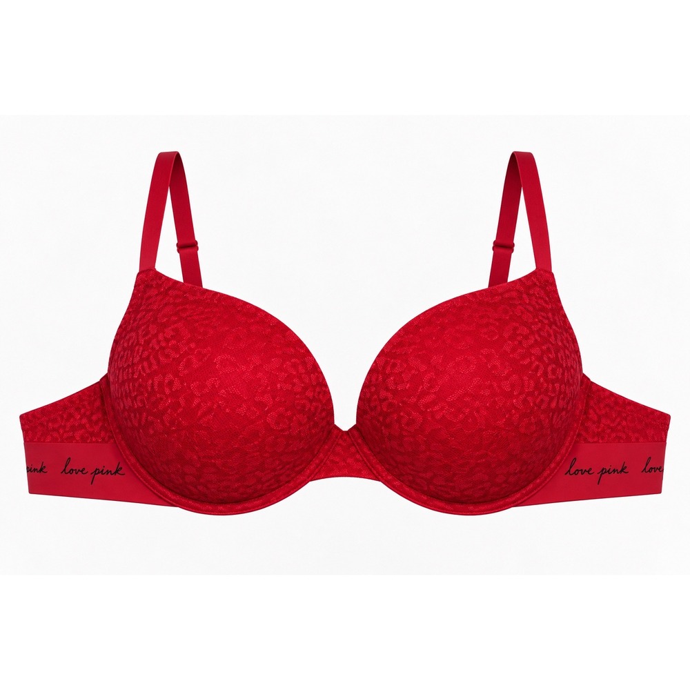 PINK Victoria's Secret Leopard Push Up Bra Red Branded Band Streetwear Women 36D